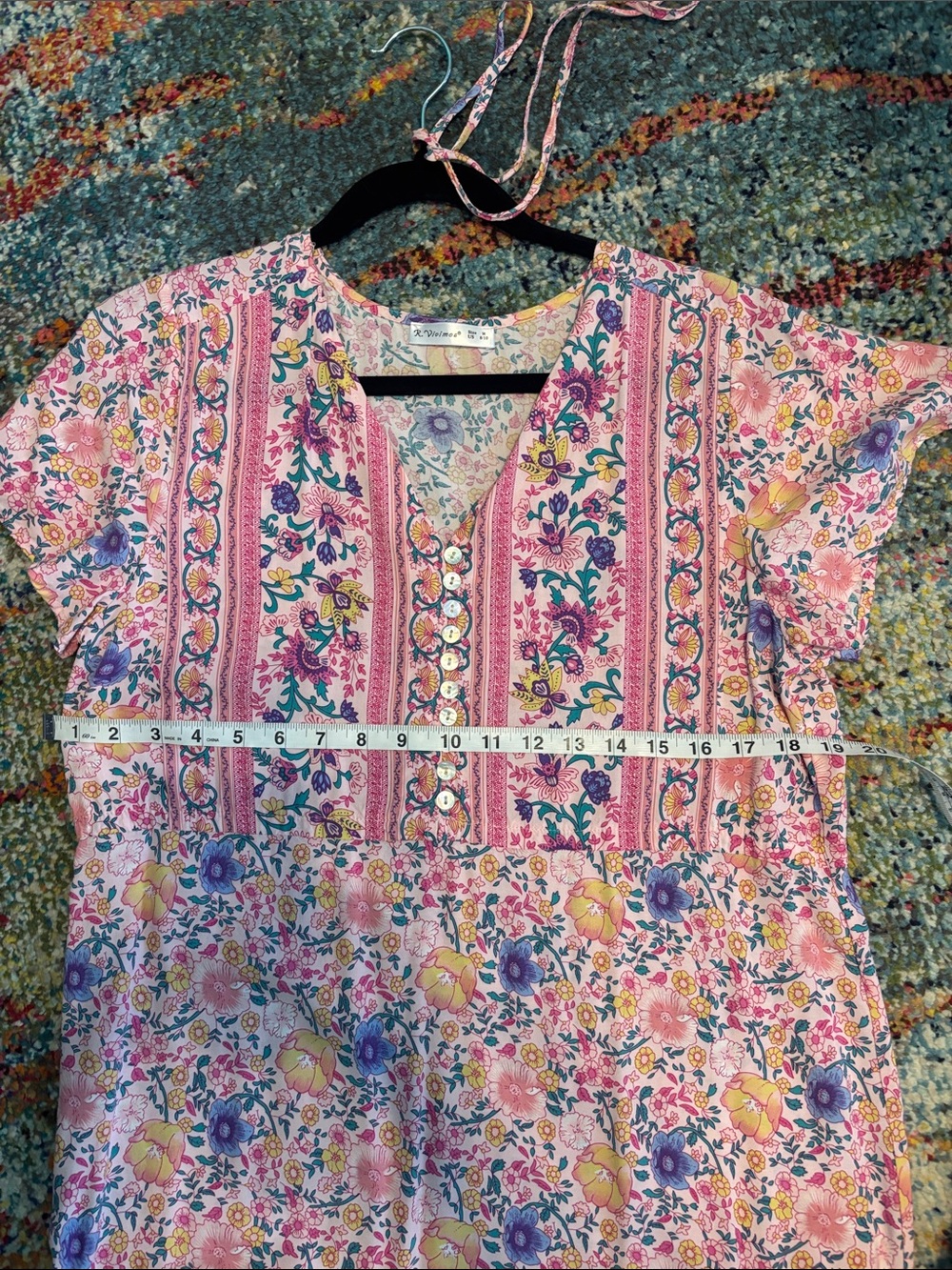 Pink Floral V-Neck Maxi Dress with Short Sleeves - Picture 16 of 16